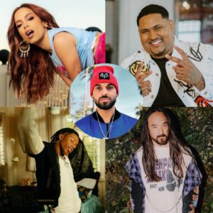 Anitta, Kevin o Chris, MC Caverinha, Steve Aoki, Papatinho em imagens postada nas redes sociais. Imagem: Internet.