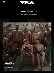 Site da votação para o "Best Latin". Imagem: Vídeo Music  Awards (VMA´s).