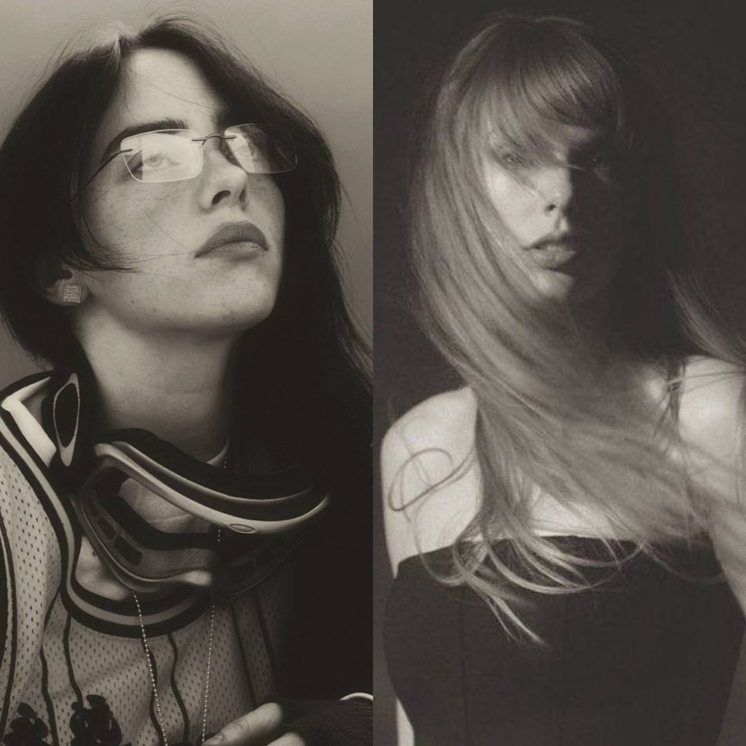 Billie Eilish e Taylor Swift em imagens promocionais. Imagem: Divulgação.