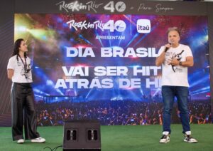 Ana Deccache e Zé Ricardo nos bastidores do Rock in Rio. Imagem: Vinicius Marinho / Poptivo.