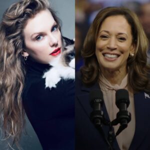 Taylor Swift e Kamala Harris em imagens publicadas nas redes sociais. Imagens: Instagram.