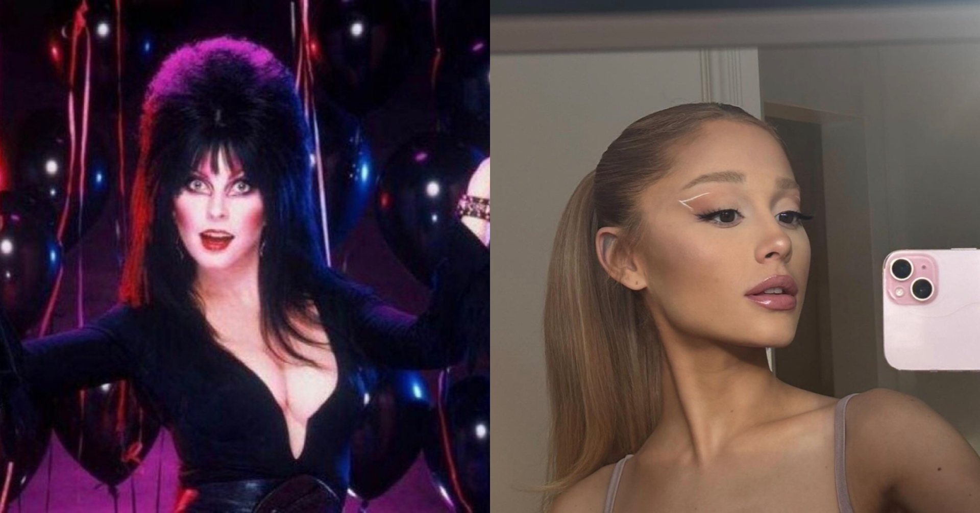 Cassandra Peterson como Elvira e Ariana Grande. Foto: Instagram/@therealelvira; @arianagrande/Reprodução.