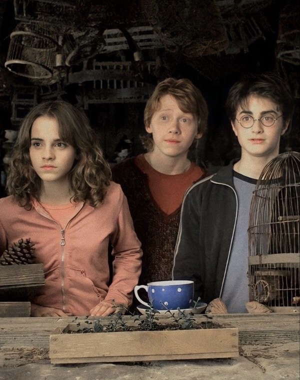 Emma Watson, Daniel Radcliffe e Rupert Grint em imagem promocional. Imagem: Divulgação.