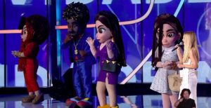 Eliana e os personagens durante o UP Front. Imagem: TV Globo.