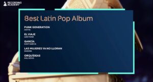 Lista de indicados na categoria "Best Latin Pop Álbum" do Grammy 2025. Imagem: Divulgação.