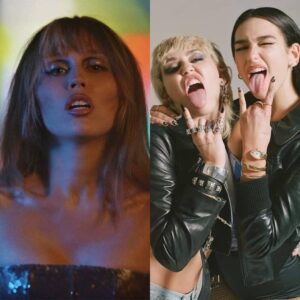 Miley Cyrus e Dua Lipa em imagens promocionais. Imagens: Divulgação.