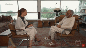 Poliana Brito e Gilberto Gil em entrevista ao Fantástico. Imagem: TV Globo.