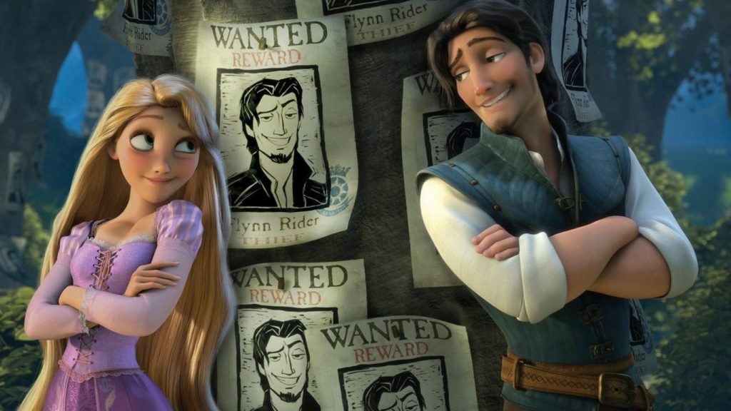 Rapunzel e Flynn Rider em poster promocional.