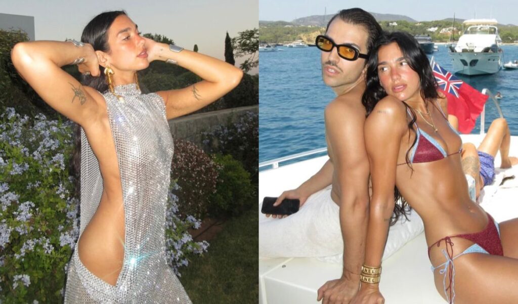 Dua Lipa e o amigo, Giuliano Calza, na quarta comemoração.