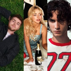Alex Warren, Sabrina Carpenter e Sombr em imagens promocionais. Imagens: Instagram.
