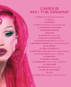 Tracklist oficial do álbum "Am I The Drama?". Imagem: Divulgação.