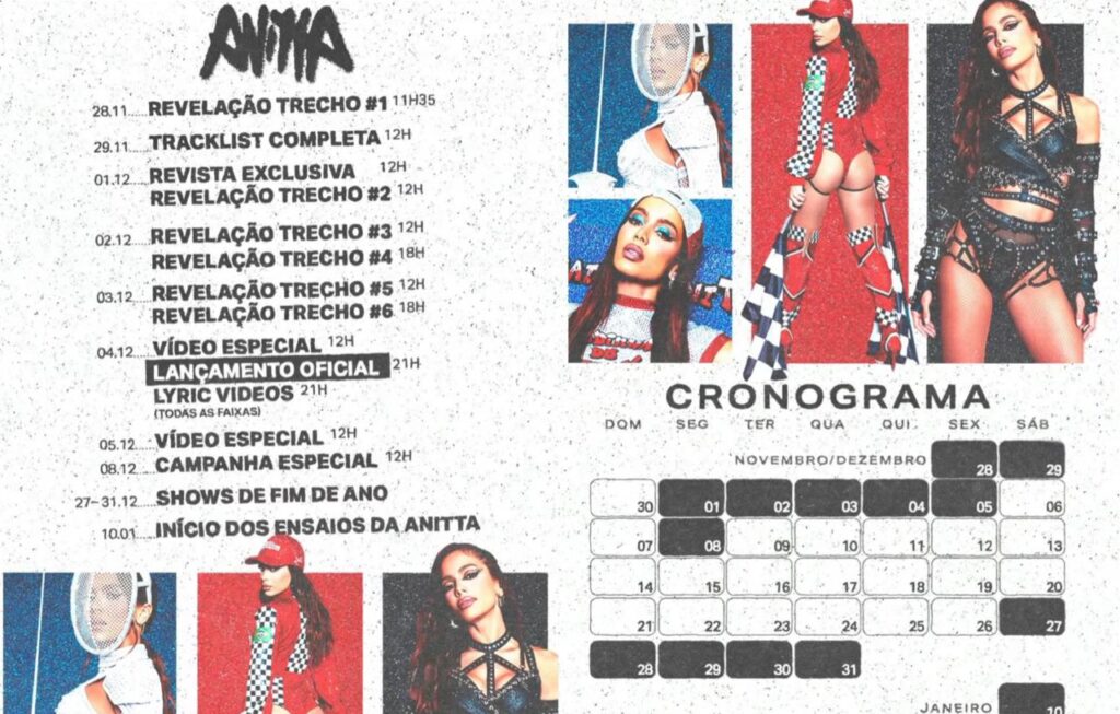 Cronograma de lançamentos de Anitta em 2025. 