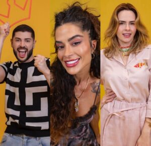 Marcelo, Aline Campos e Ana Paula em fotos promocionais para o BBB 26. Imagens: TV Globo/Divulgação.