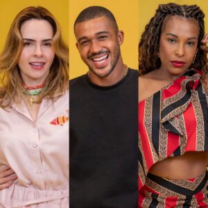 Ana Paula, Matheus e Sol em fotos promocionais para o BBB 26. Imagens: TV Globo/Divulgação.
