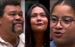 Babu, Chaiany e Milena enfrentam a votação do público no Paredão da semana. Imagens: Reprodução/Globo.