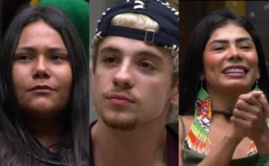 Chaiany, Juliano e Marciele disputam a preferência do público no Paredão. Imagens: Reprodução/Globo.