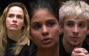 Ana Paula, Gabriela e Juliano disputam a permanência no BBB 26. Imagem: Reprodução/Globo.