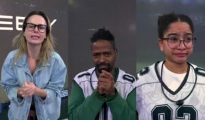 Ana Paula, Leandro Boneco e Milena formam o último Paredão do BBB 26. Imagem: Reprodução/Globo.