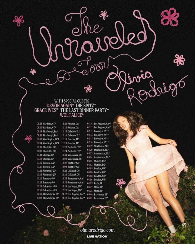 Olivia Rodrigo datas The Unraveled Tour. Imagem: Reprodução/Instagram @oliviarodrigo