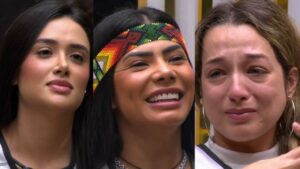 Jordana, Marciele e Samira disputam permanência no BBB 26. Imagem: Reprodução/Globo.