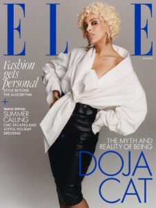 Doja Cat é capa da edição de junho da Elle UK. Imagem: Louie Banks/Divulgação.
