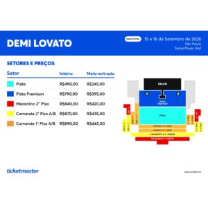 Setores e valores de ingressos. Imagem: Ticketmaster