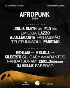 Line-up do festival AFROPUNK 2026 na Bahia. Imagem: Divulgação
