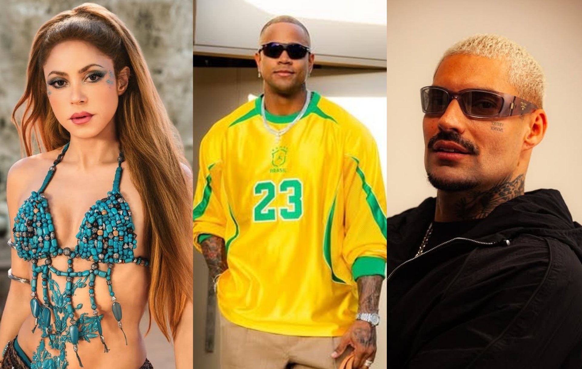 Shakira, Leo Santana e Filipe Ret em imagens publicadas nas redes sociais. Foto: Reprodução/Instagram.