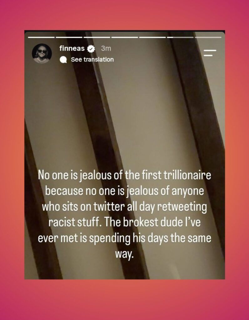 Post de Finneas sobre Elon Musk. Imagem: Reprodução/Instagram