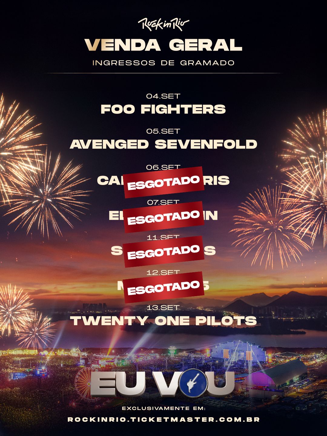 Anúncio de ingressos esgotados para o dia de Elton John no Rock in Rio. Imagem: Reprodução/@rockinrio
