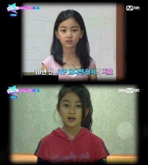 Clipes de Jihyo na JYP Entertainment aos 8 anos de idade. Imagem: Mnet/Reprodução