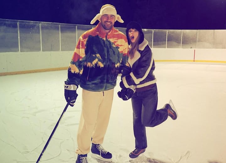 Travis Kelce e Taylor Swift em imagem compartilhada nas redes sociais. Foto: Reprodução/Instagram.