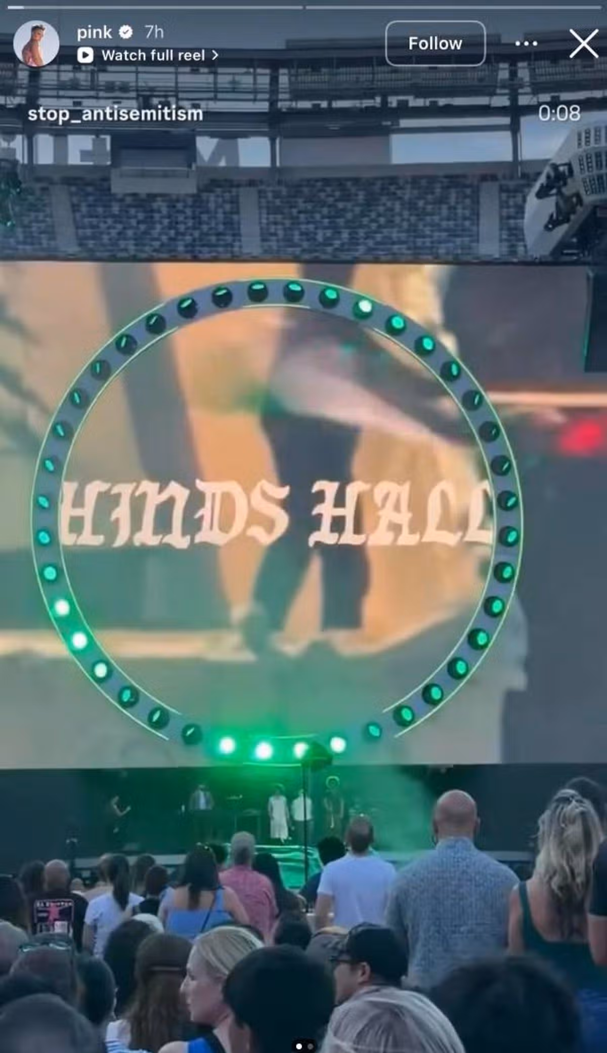 P!nk em seu instagram compartilhando post da página "@stop_antisemitism". Imagem: Reprodução
