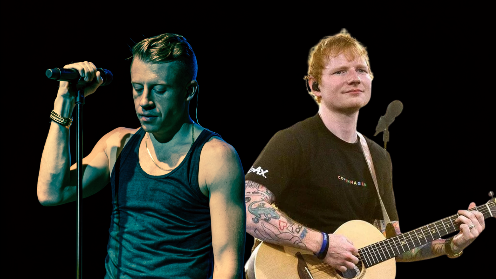 Macklemore e Ed Sheeran. Imagem: Reprodução
