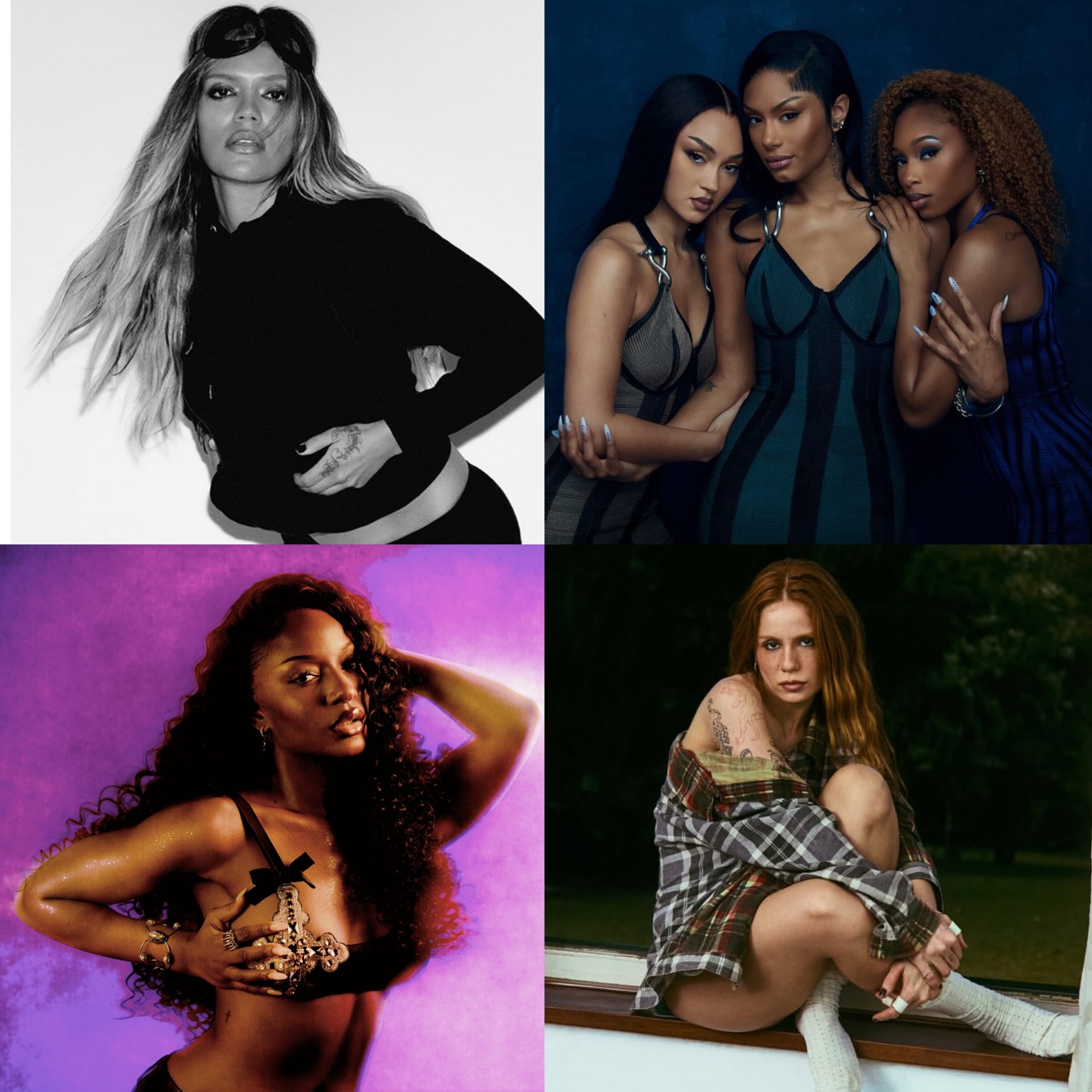 Karol G, FLO, Ayra Starr e Carol Biazin em imagens promocionais. Fotos: Divulgação.