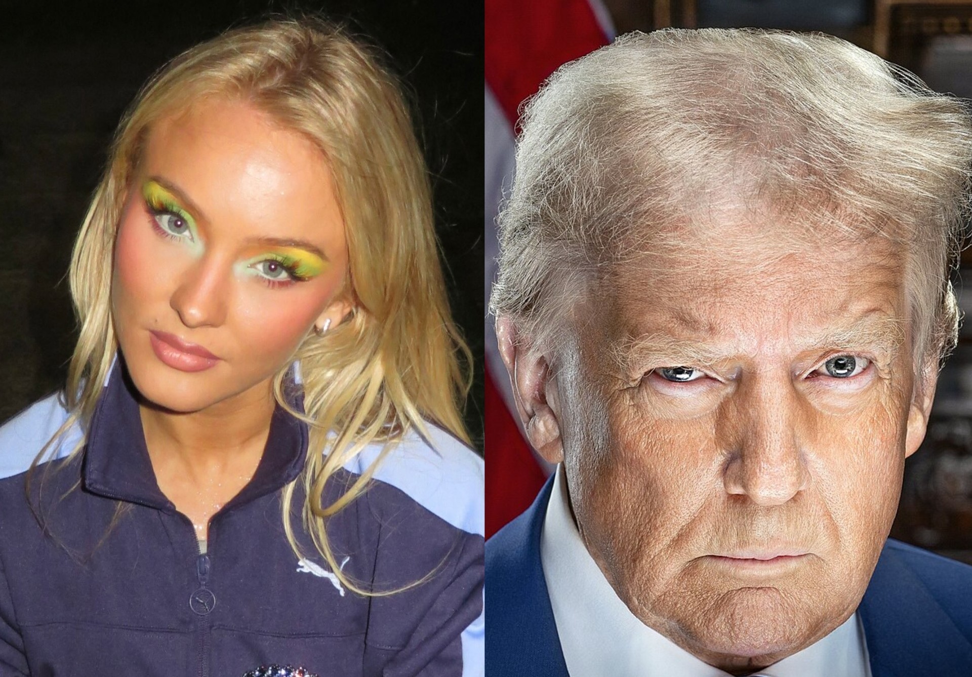 Zara Larsson e Donald Trump em imagens publicadas nas redes sociais. Fotos: Reprodução/Instagram