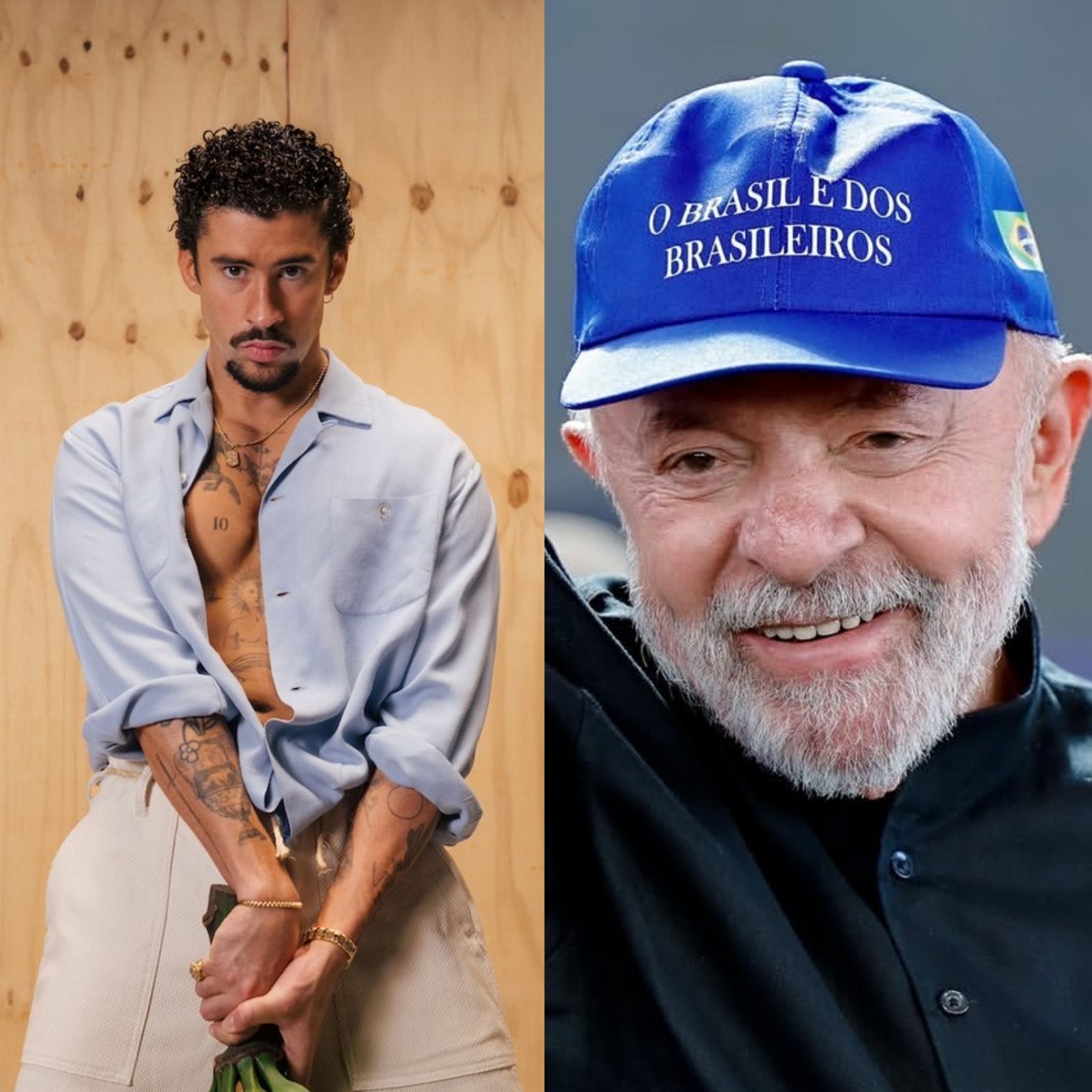 Bad Bunny e o presidente Lula em imagens publicadas nas redes sociais. Foto: Divulgação (Bad Bunny) e Ricardo Stuckert (Lula)