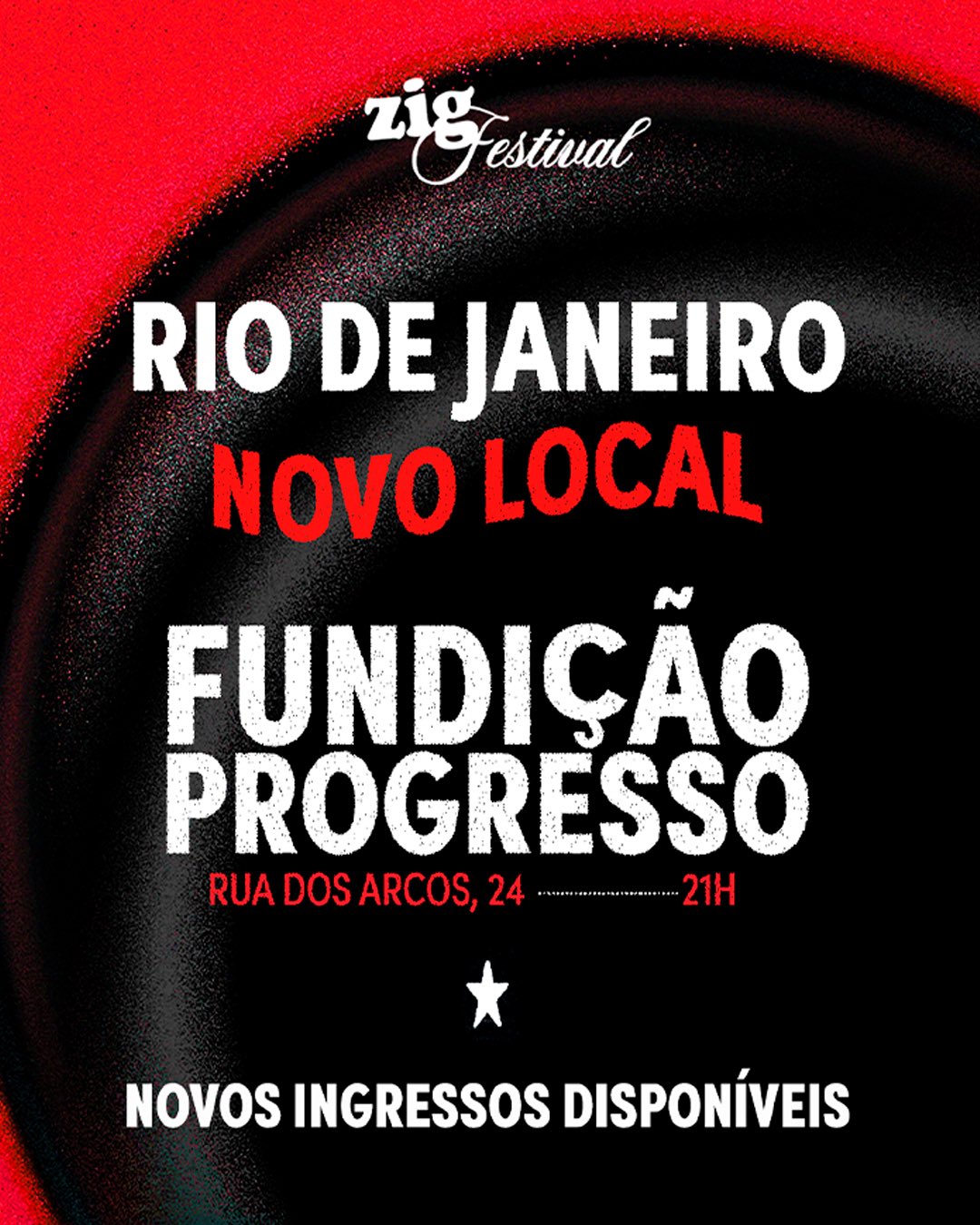 Flyer anunciando a mudança de local da ZIG Fest RIO, festival no qual Slayyyter se apresenta em outubro. Imagem: @boatezig
