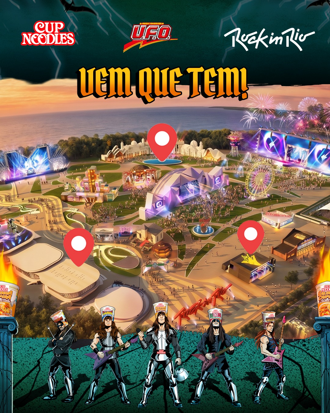Parceria da Cup Noodles e UFO com Rock in Rio 2026. Imagem: Reprodução / Instagram