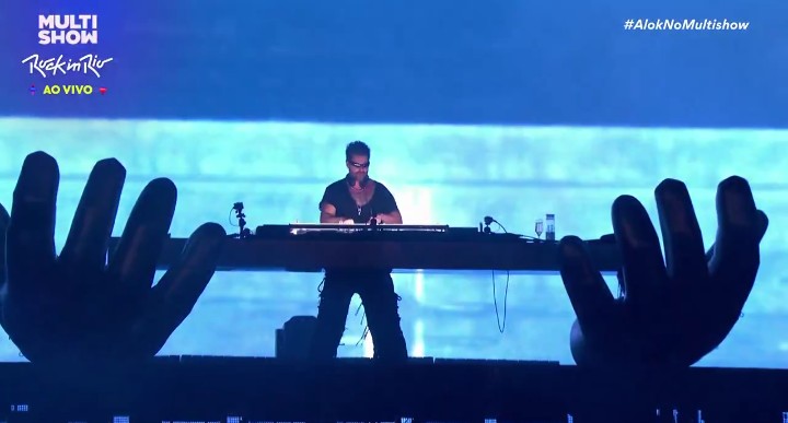 Alok durante sua apresentação no Palco Mundo do Rock in Rio. Foto: Reprodução/Multishow
