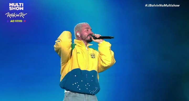 J Balvin durante sua apresentação no Palco Mundo do Rock in Rio. Foto: Reprodução/Multishow