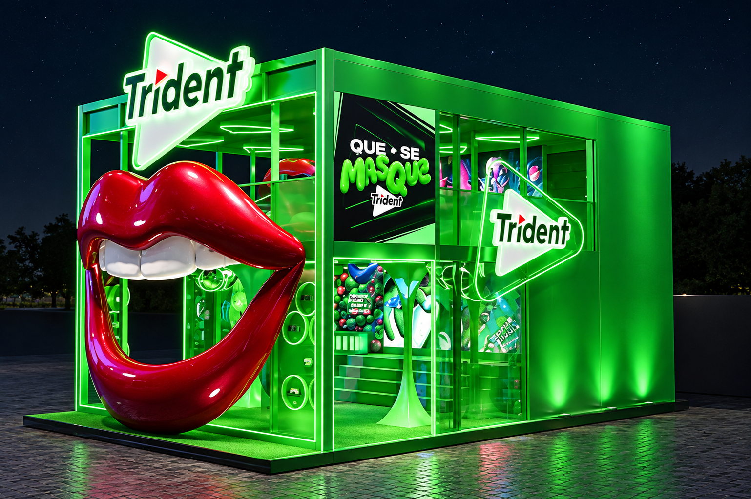 Visual 3D do estande da Trident para o Rock In Rio 2026. Imagem: Divulgação.