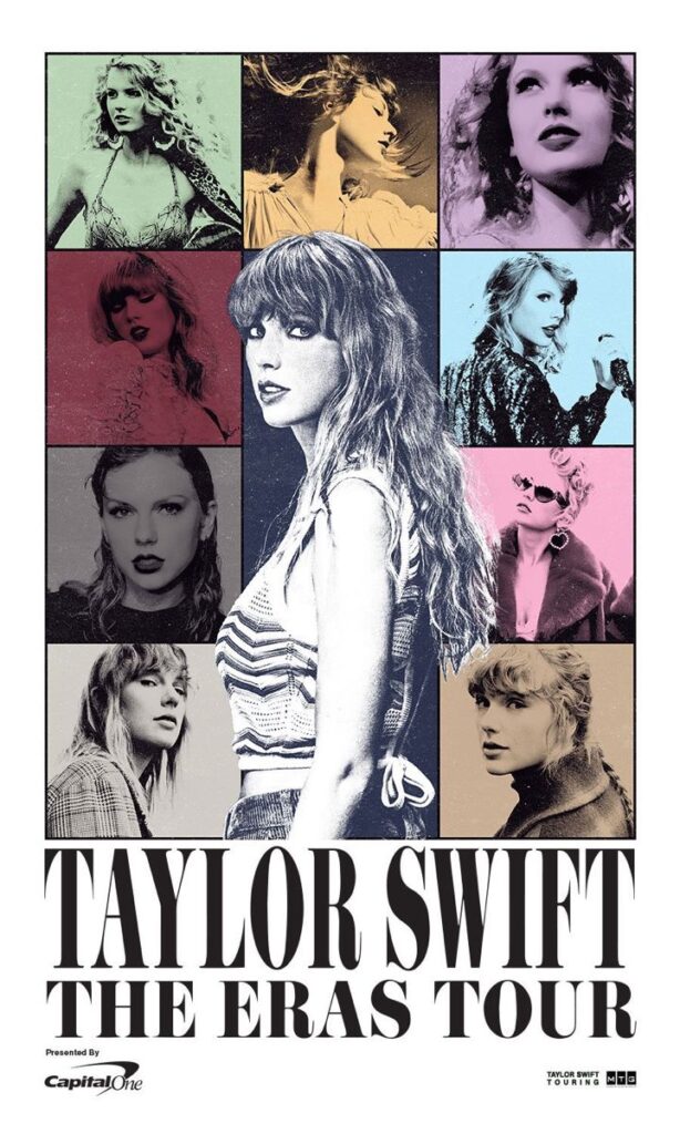  Pôster oficial da turnê The Eras, da Taylor Swift. Imagem: Divulgação.