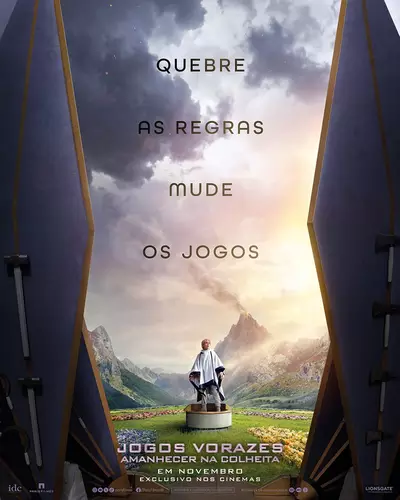 Pôster com Joseph Zada, que interpreta Haymitch no novo filme. Imagem: Divulgação/Paris Filmes.
