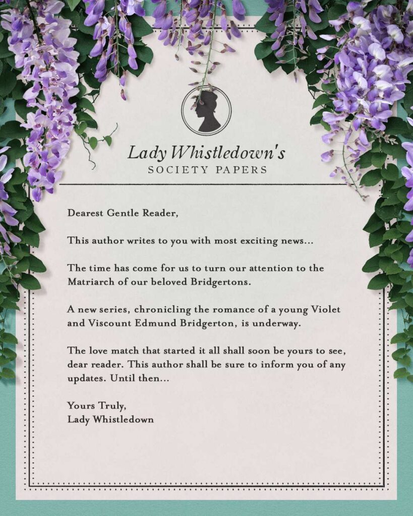 Mensagem de Lady Whistledown utilizada na divulgação realizada pelo perfil oficial da série. Foto: Divulgação/ Netflix.