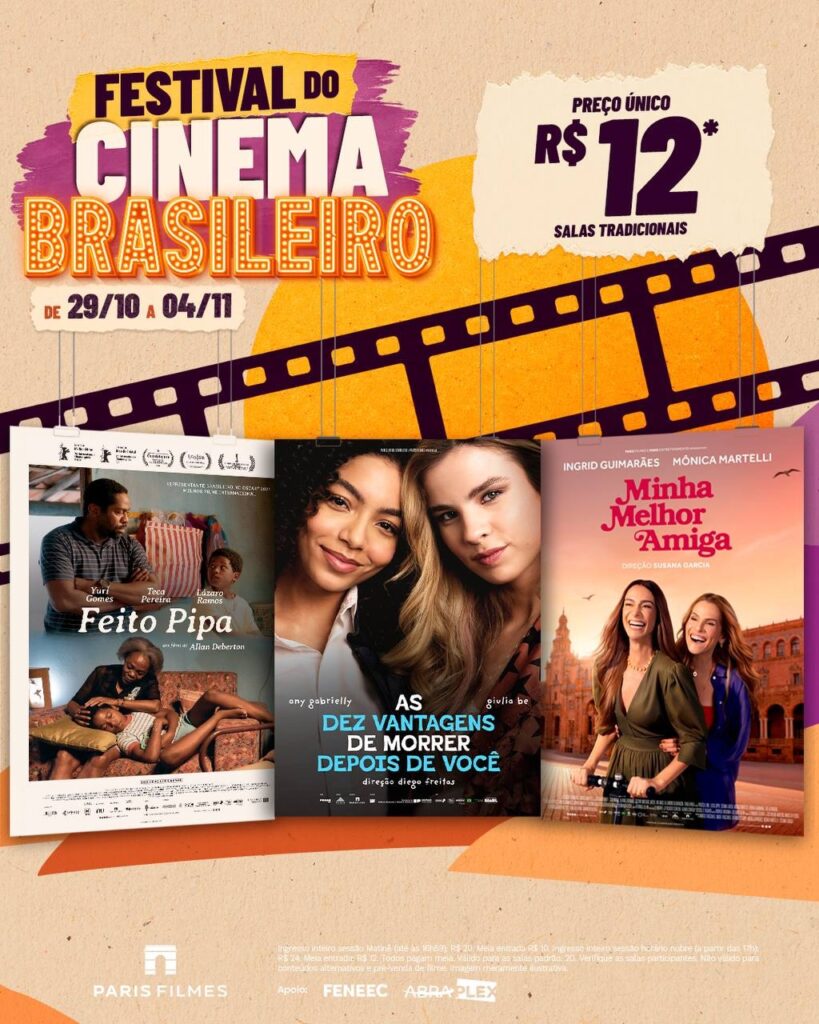 Divulgação da programação do Festival do Cinema Brasileiro da Paris Filmes. Imagem: Divulgação/Paris Filmes